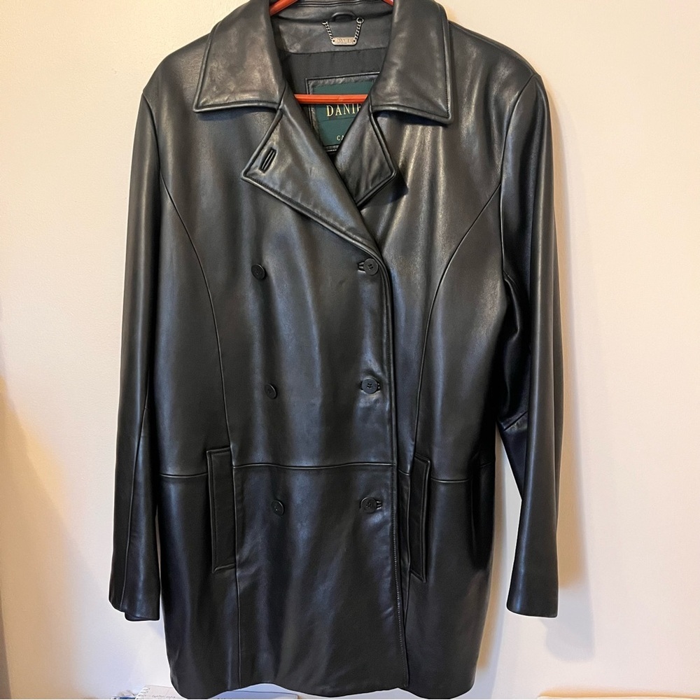 Danier Double-Breasted Black Leather Jacket